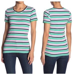J.CREW NWT Perfect Fit Tee Knit Shirt Pink Stripe Colorful Fitted Long Top